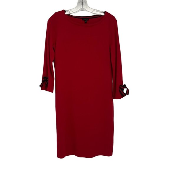 Talbots Round Neck Red Long Sleeve 100% Cotton Sheath Dress Small S - Picture 1 of 9